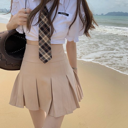 High waisted outlet khaki pleated skirt